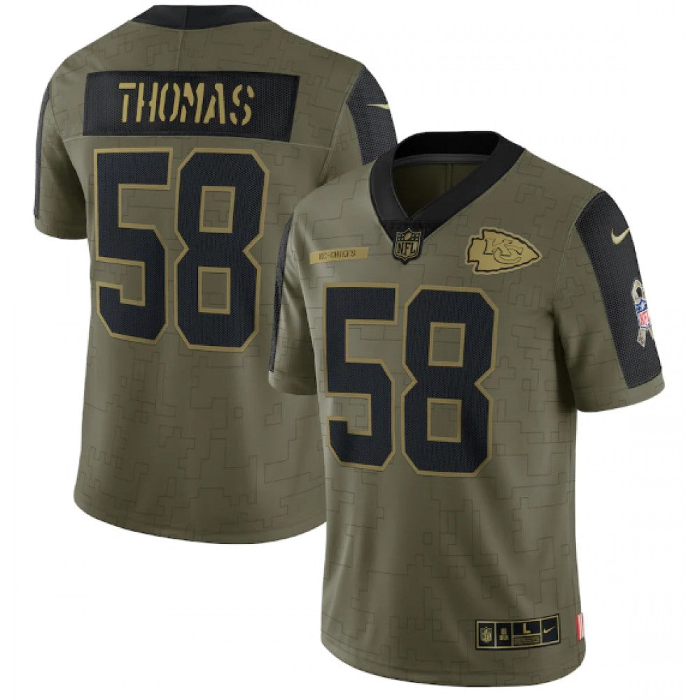 Men's Kansas City Chiefs #58 Derrick Thomas 2021 Olive Salute To Service Limited Stitched Jersey 