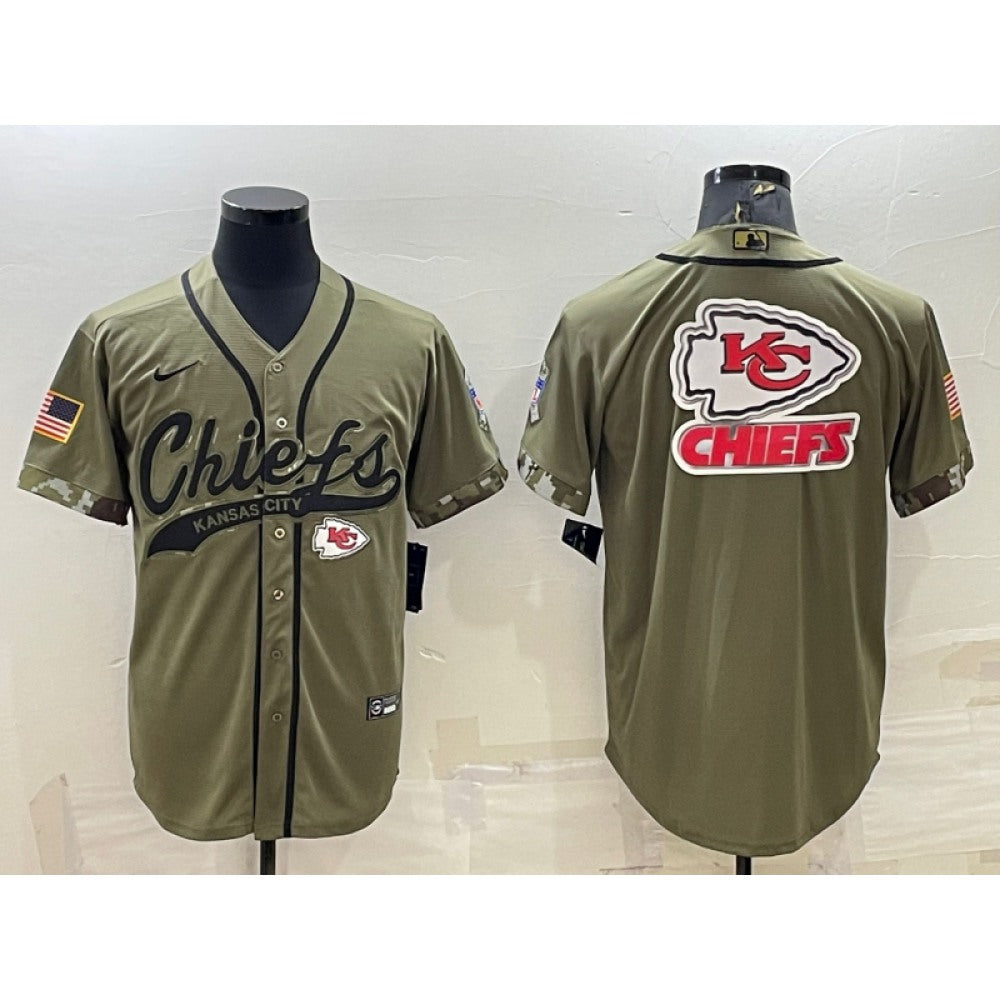 Men's Kansas City Chiefs Olive Salute to Service Team Big Logo Cool Base Stitched Baseball Jersey 