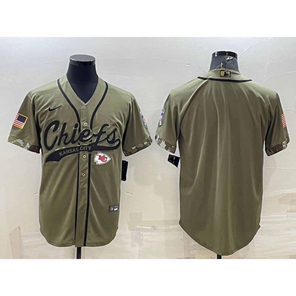 Men's Kansas City Chiefs Blank Olive Salute to Service Cool Base Stitched Baseball Jersey 