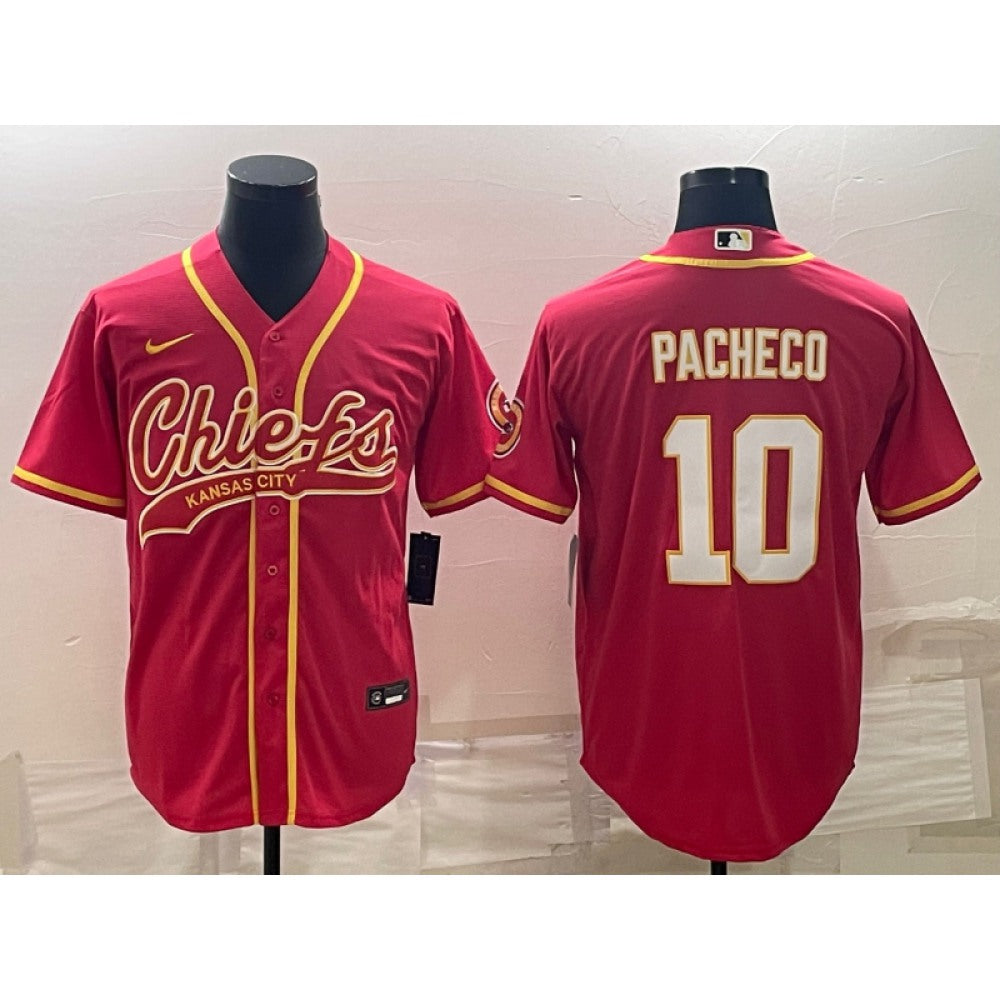 Men's Kansas City Chiefs #10 Isiah Pacheco Red With Patch Cool Base Stitched Baseball Jersey 