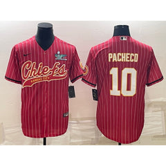 Men's Kansas City Chiefs #10 Isiah Pacheco Red With Super Bowl LVII Patch Cool Base Stitched Baseball Jersey 