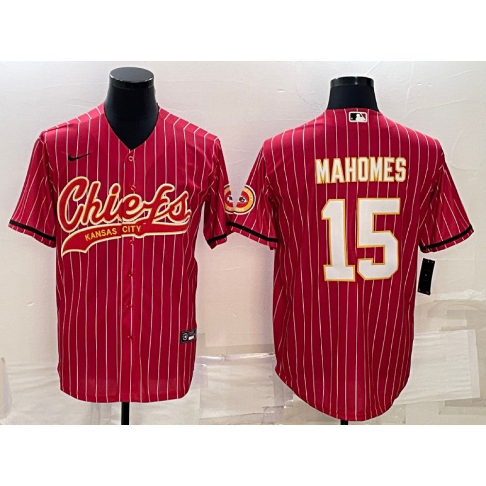 Men's Kansas City Chiefs #15 Patrick Mahomes Red With Patch Cool Base Stitched Baseball Jersey 