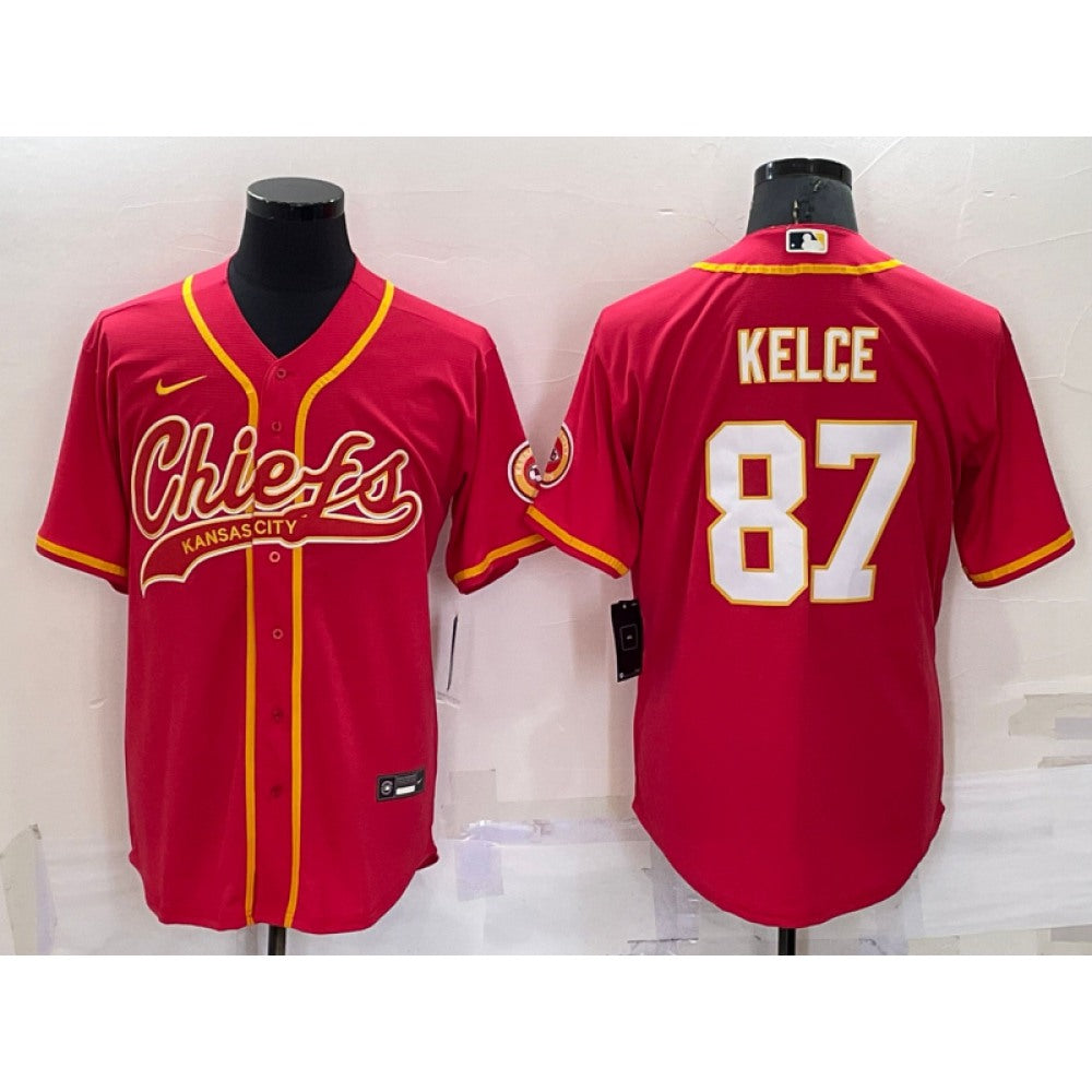 Men's Kansas City Chiefs #87 Travis Kelce Red Cool Base Stitched Baseball Jersey 
