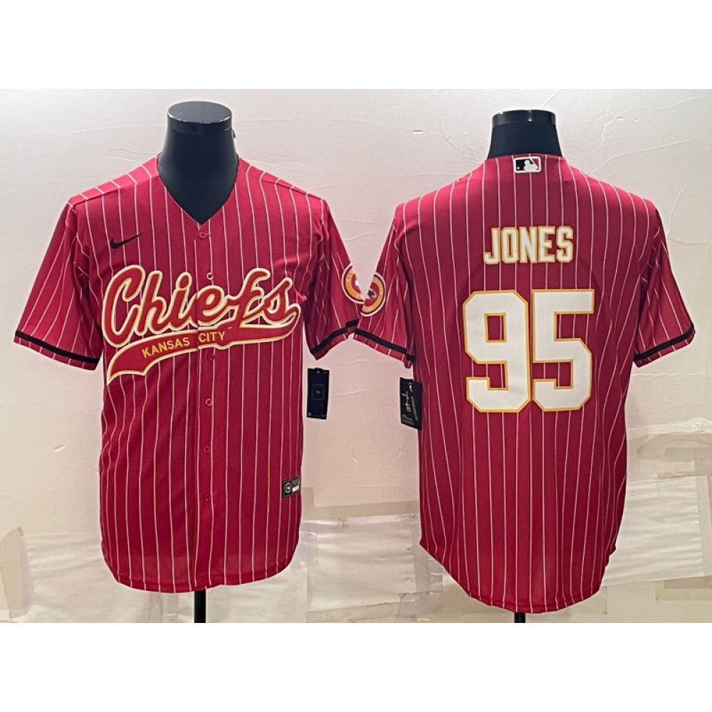 Men's Kansas City Chiefs #95 Chris Jones Red With Patch Cool Base Stitched Baseball Jersey 