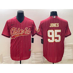 Men's Kansas City Chiefs #95 Chris Jones Red With Patch Cool Base Stitched Baseball Jersey 