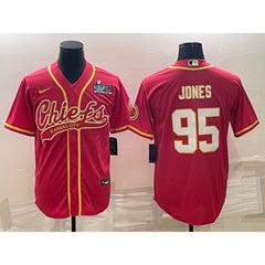 Men's Kansas City Chiefs #95 Chris Jones Red With Super Bowl LVII Patch Cool Base Stitched Baseball Jersey 