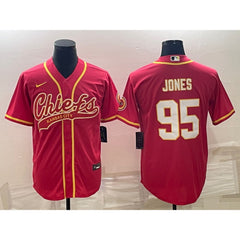 Men's Kansas City Chiefs #95 Chris Jones Red With Patch Cool Base Stitched Baseball Jersey 