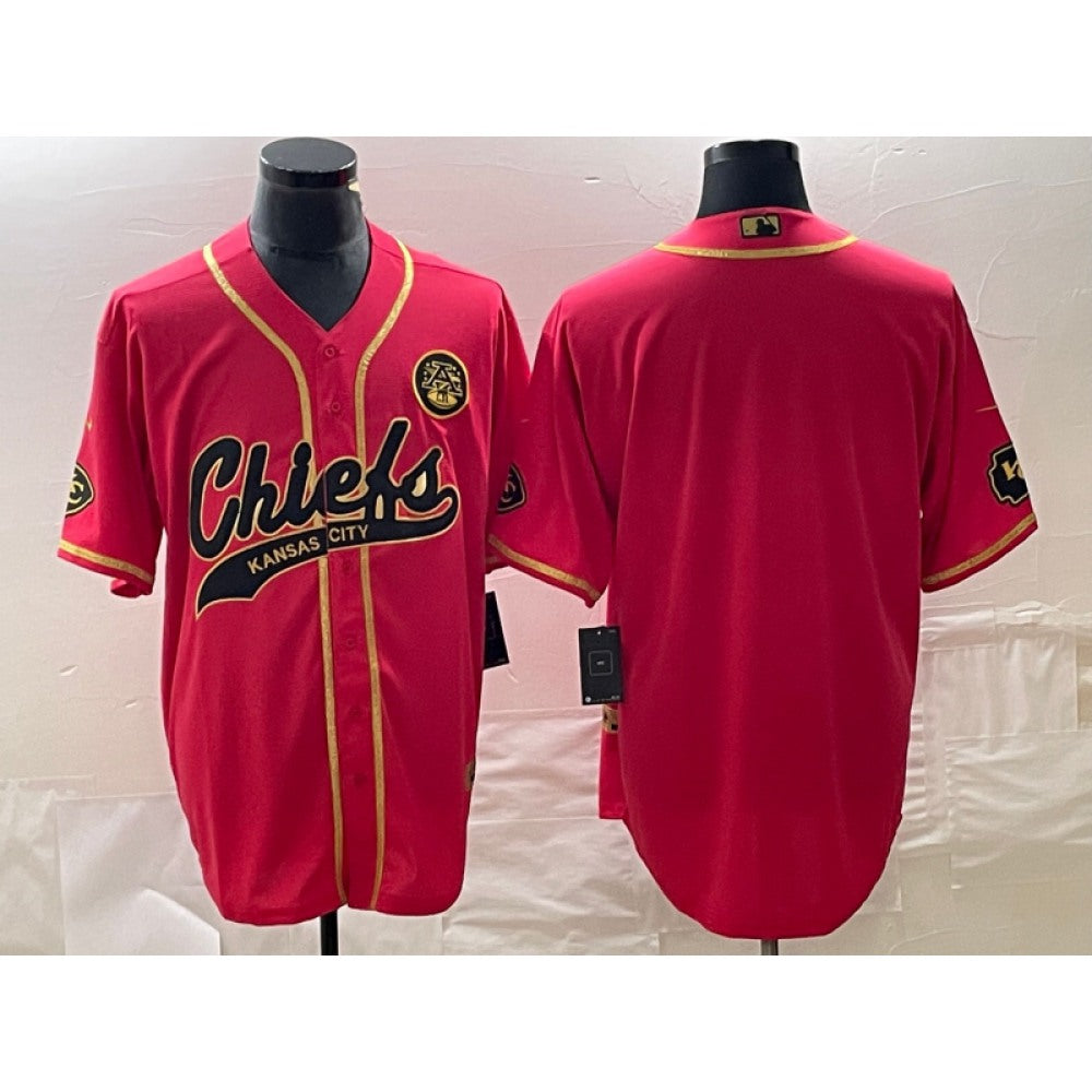 Men's Kansas City Chiefs Blank Red Gold Cool Base Stitched Baseball Jersey 