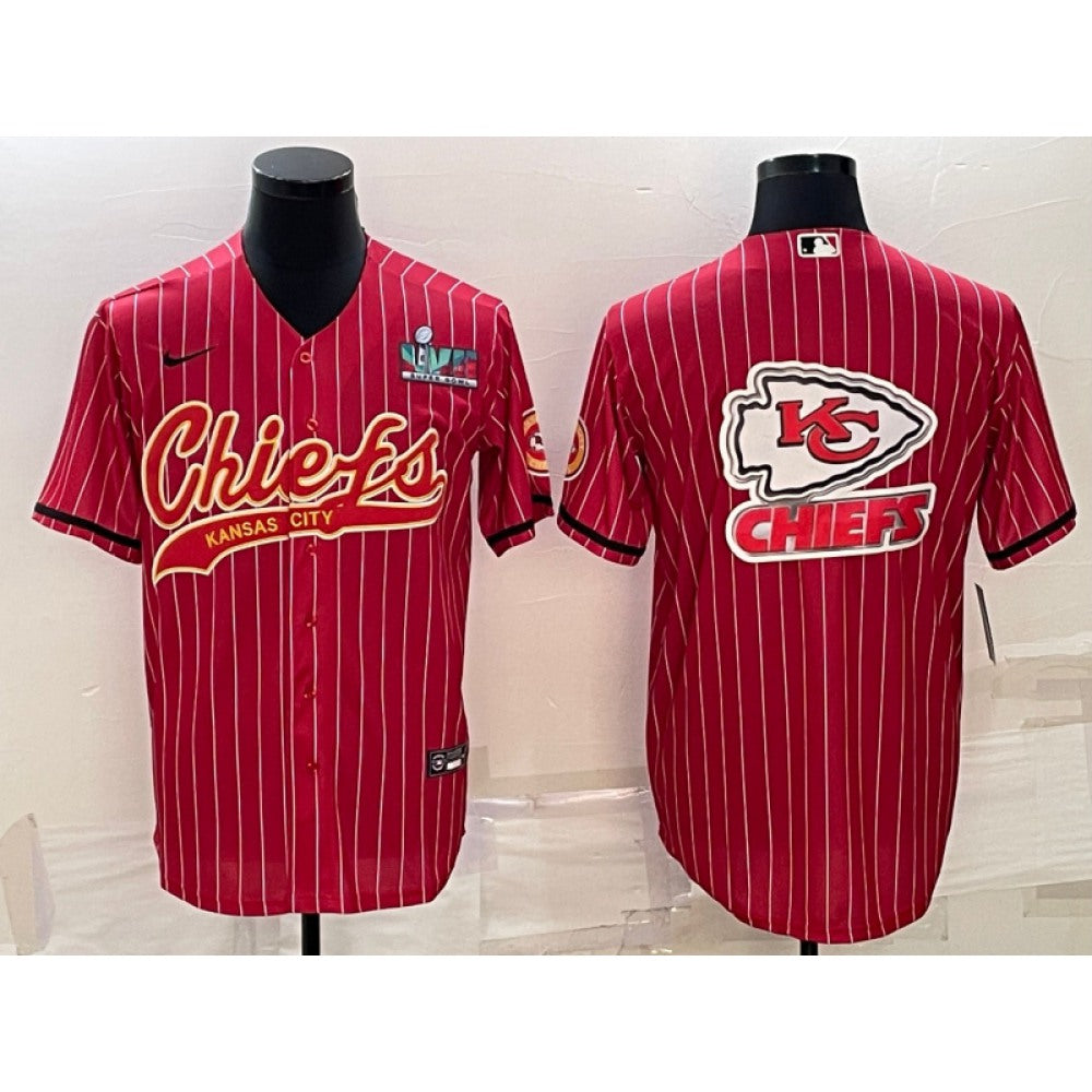 Men's Kansas City Chiefs Red Team Big Logo With Super Bowl LVII Patch Cool Base Stitched Baseball Jersey 