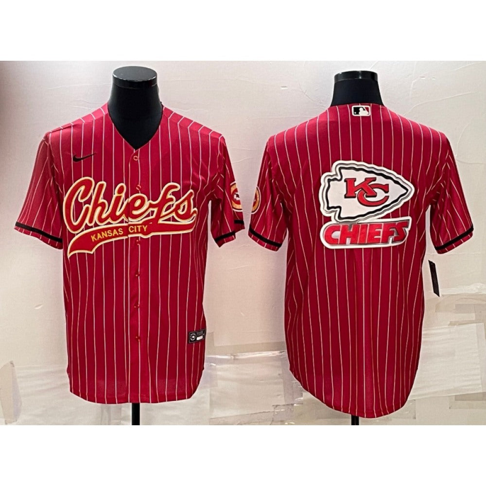 Men's Kansas City Chiefs Red Team Big Logo With Patch Cool Base Stitched Baseball Jersey 