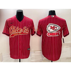 Men's Kansas City Chiefs Red Team Big Logo With Patch Cool Base Stitched Baseball Jersey 