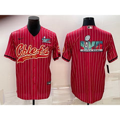 Men's Kansas City Chiefs Red With Super Bowl LVII Big Logo Cool Base Stitched Baseball Jersey 