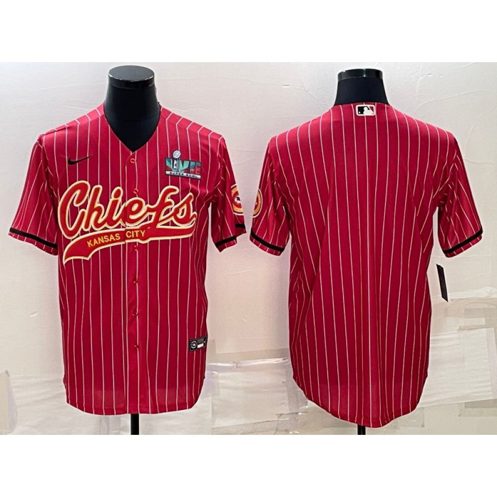 Men's Kansas City Chiefs Blank Red With Super Bowl LVII Patch Cool Base Stitched Baseball Jersey 
