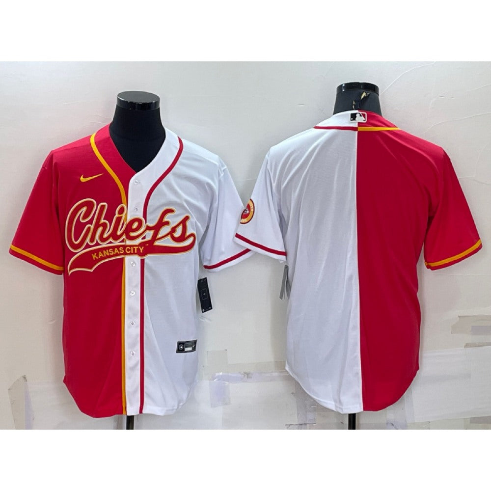 Men's Kansas City Chiefs Blank Red/White Split With Patch Cool Base Stitched Baseball Jersey 