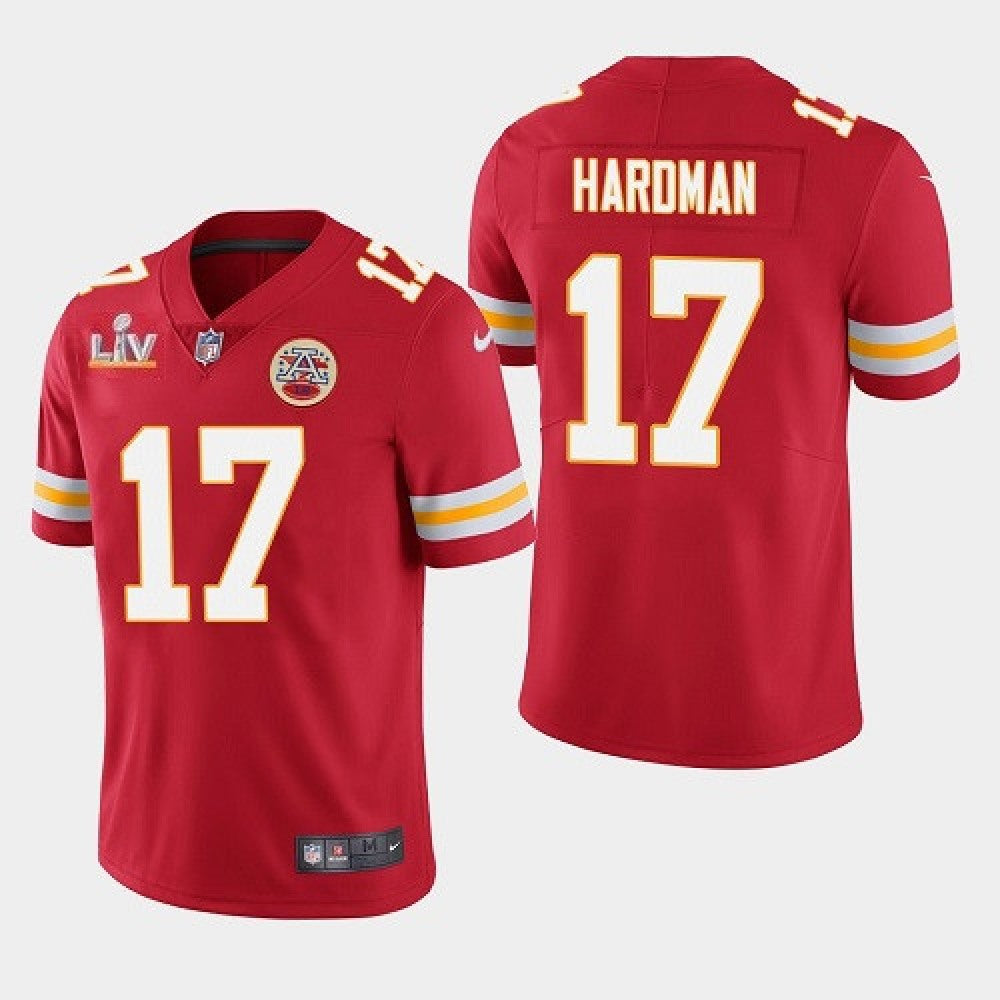 Men's Kansas City Chiefs #17 Mecole Hardman Red 2021 Super Bowl LV Stitched NFL Jersey 