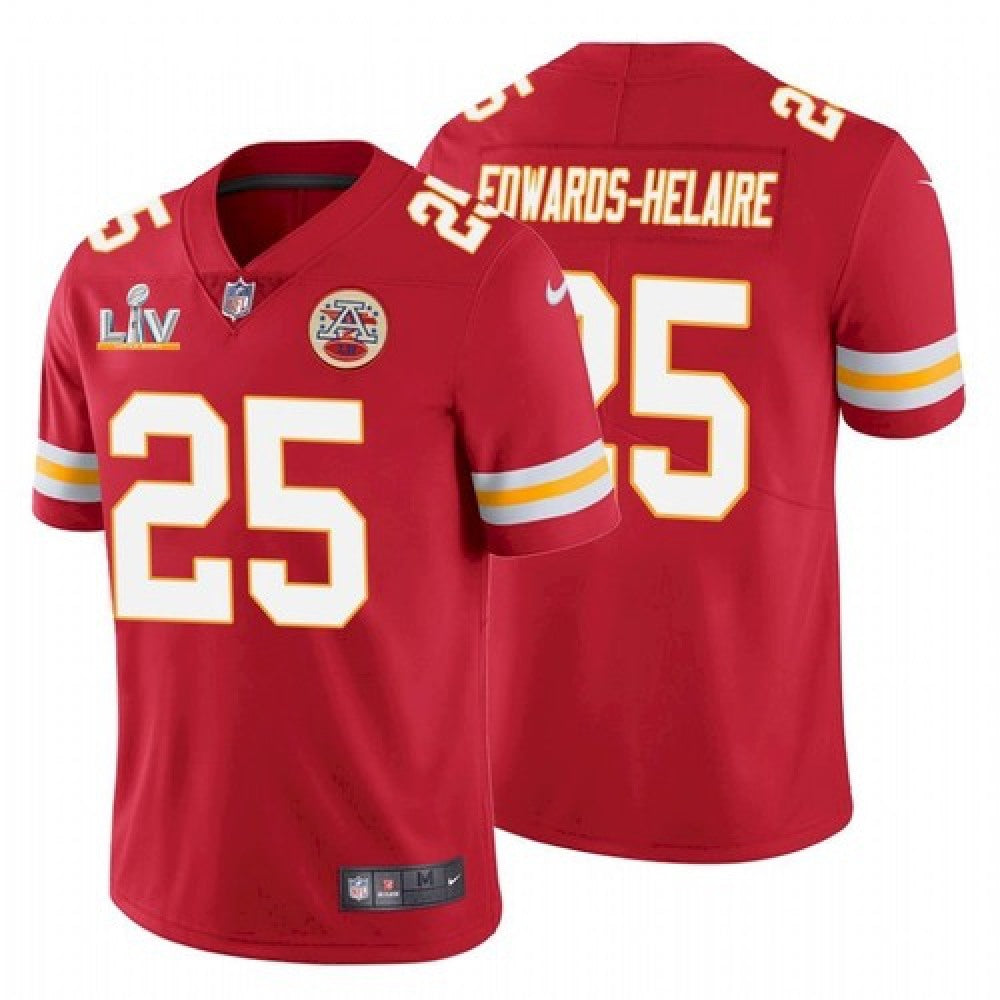 Men's Kansas City Chiefs #25 Clyde Edwards-Helaire Red 2021 Super Bowl LV Stitched NFL Jersey 