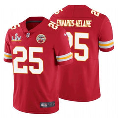 Men's Kansas City Chiefs #25 Clyde Edwards-Helaire Red 2021 Super Bowl LV Stitched NFL Jersey 