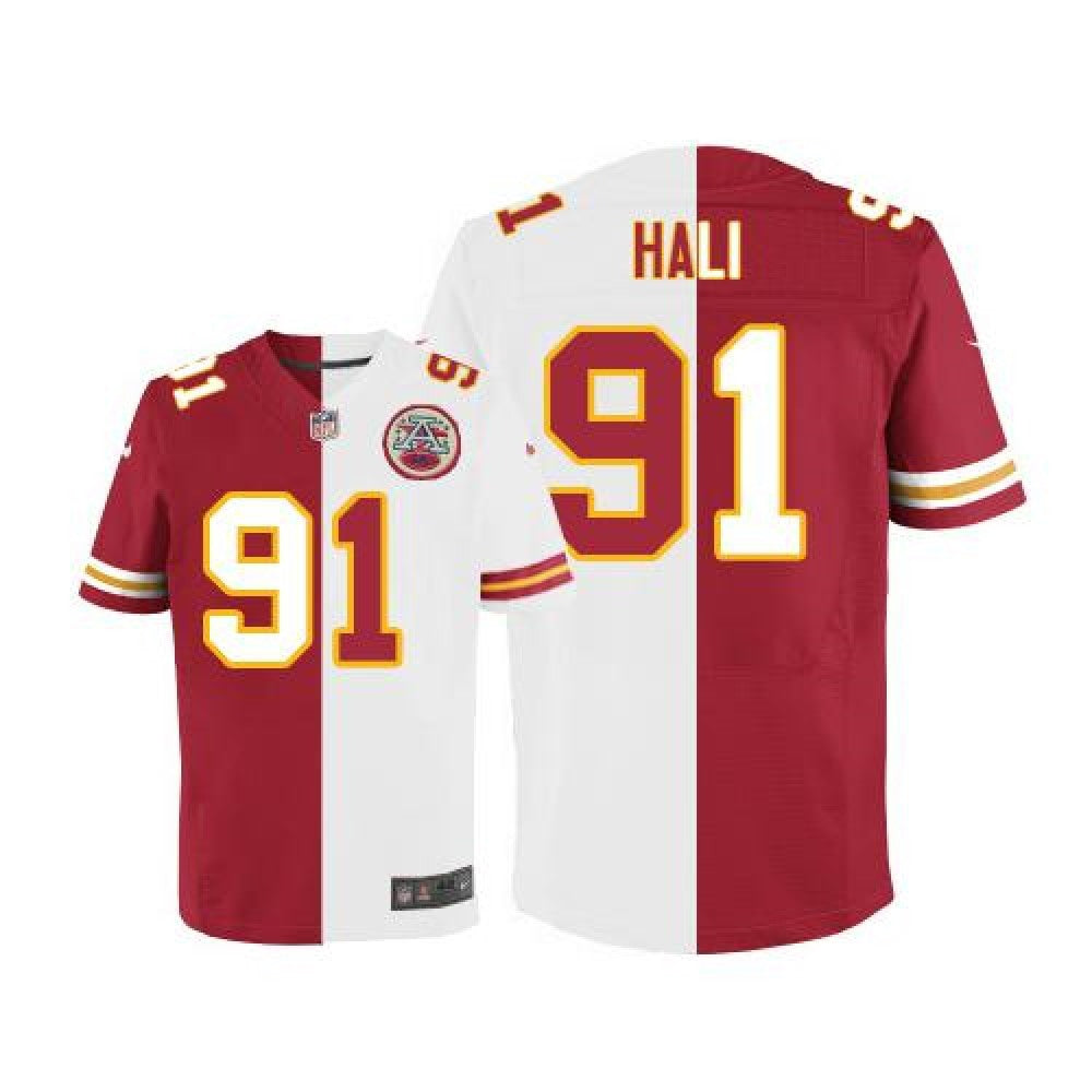Chiefs #91 Tamba Hali Red/White Men's Stitched NFL Elite Split Jersey 