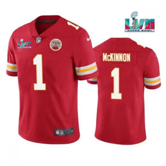 Men's Kansas City Chiefs #1 Jerick McKinnon Red Super Bowl LVII Patch Vapor Untouchable Limited Stitched Jersey 