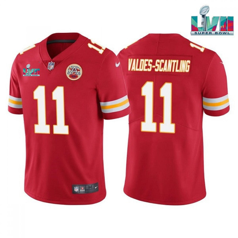Men's Kansas City Chiefs #11 Marquez Valdes-Scantling Red Super Bowl LVII Patch Vapor Untouchable Limited Stitched Jersey 
