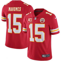 Men's Kansas City Chiefs #15 Patrick Mahomes Red With C Patch Limited Stitched NFL Jersey 