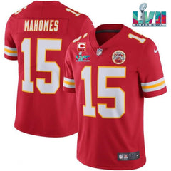 Men's Kansas City Chiefs #15 Patrick Mahomes Red Super Bowl LVII Patch And 4-star C Patch Vapor Untouchable Limited Stitched Jersey 