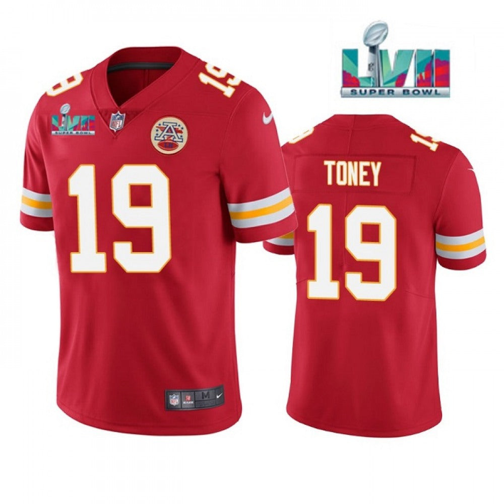 Men's Kansas City Chiefs #19 Kadarius Toney Red Super Bowl LVII Patch Vapor Untouchable Limited Stitched Football Jersey 