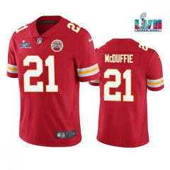 Men's Kansas City Chiefs #21 Trent McDuffie Red Super Bowl LVII Patch Vapor Untouchable Limited Stitched Jersey 