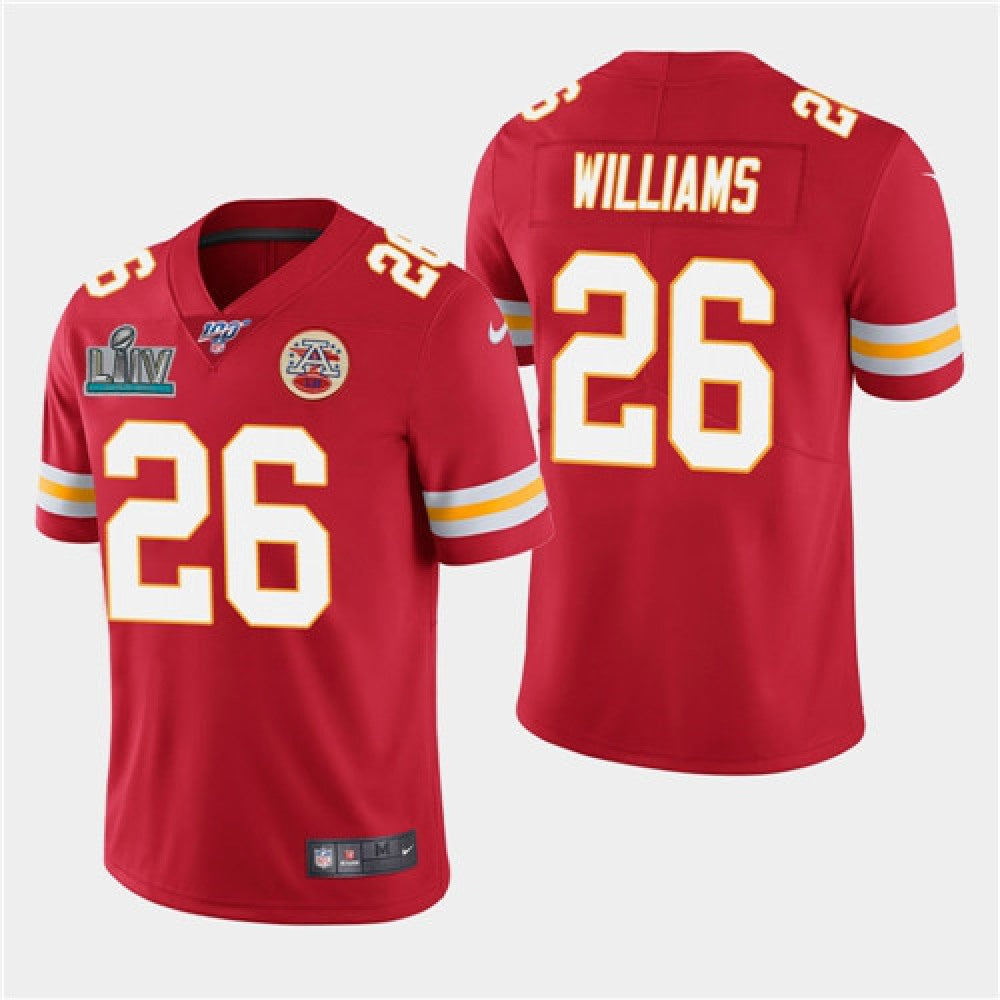 Men's Kansas City Chiefs #26 Damien Williams Red Super Bowl LIV With 100th Season Patch Vapor Untouchable Limited Stitched NFL Jersey 