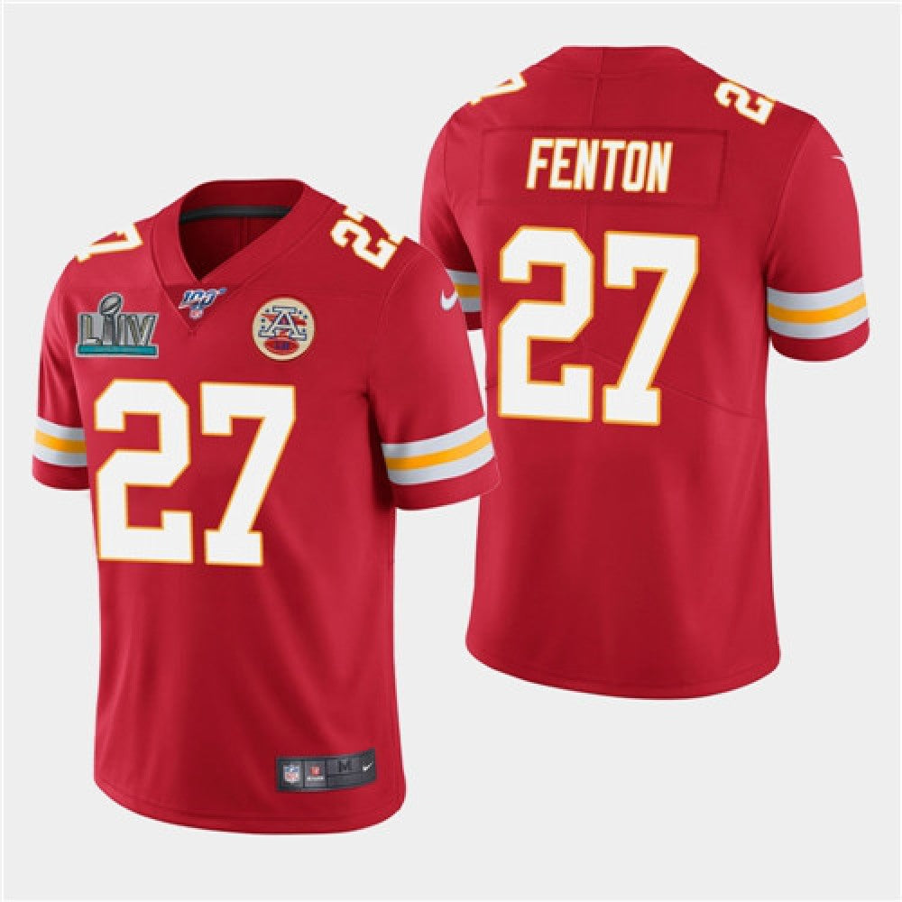 Men's Kansas City Chiefs #27 Rashad Fenton Red Super Bowl LIV With 100th Season Patch Vapor Untouchable Limited Stitched NFL Jersey 