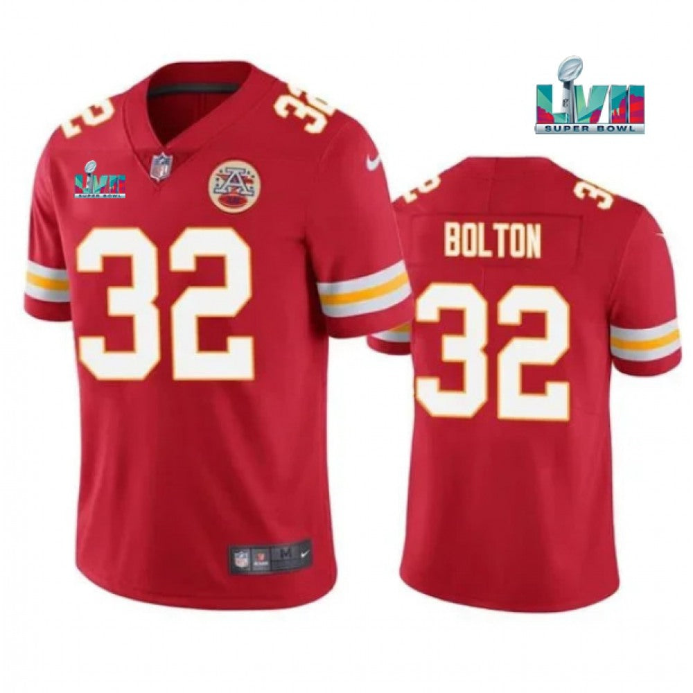 Men's Kansas City Chiefs #32 Nick Bolton Red Super Bowl LVII Patch Vapor Untouchable Limited Stitched Jersey 
