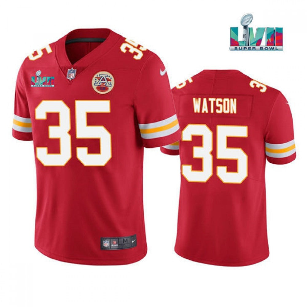 Men's Kansas City Chiefs #35 Jaylen Watson Red Super Bowl LVII Patch Vapor Untouchable Limited Stitched Jersey 