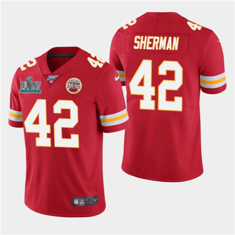 Men's Kansas City Chiefs #42 Anthony Sherman Red Super Bowl LIV With 100th Season Patch Vapor Untouchable Limited Stitched NFL Jersey 
