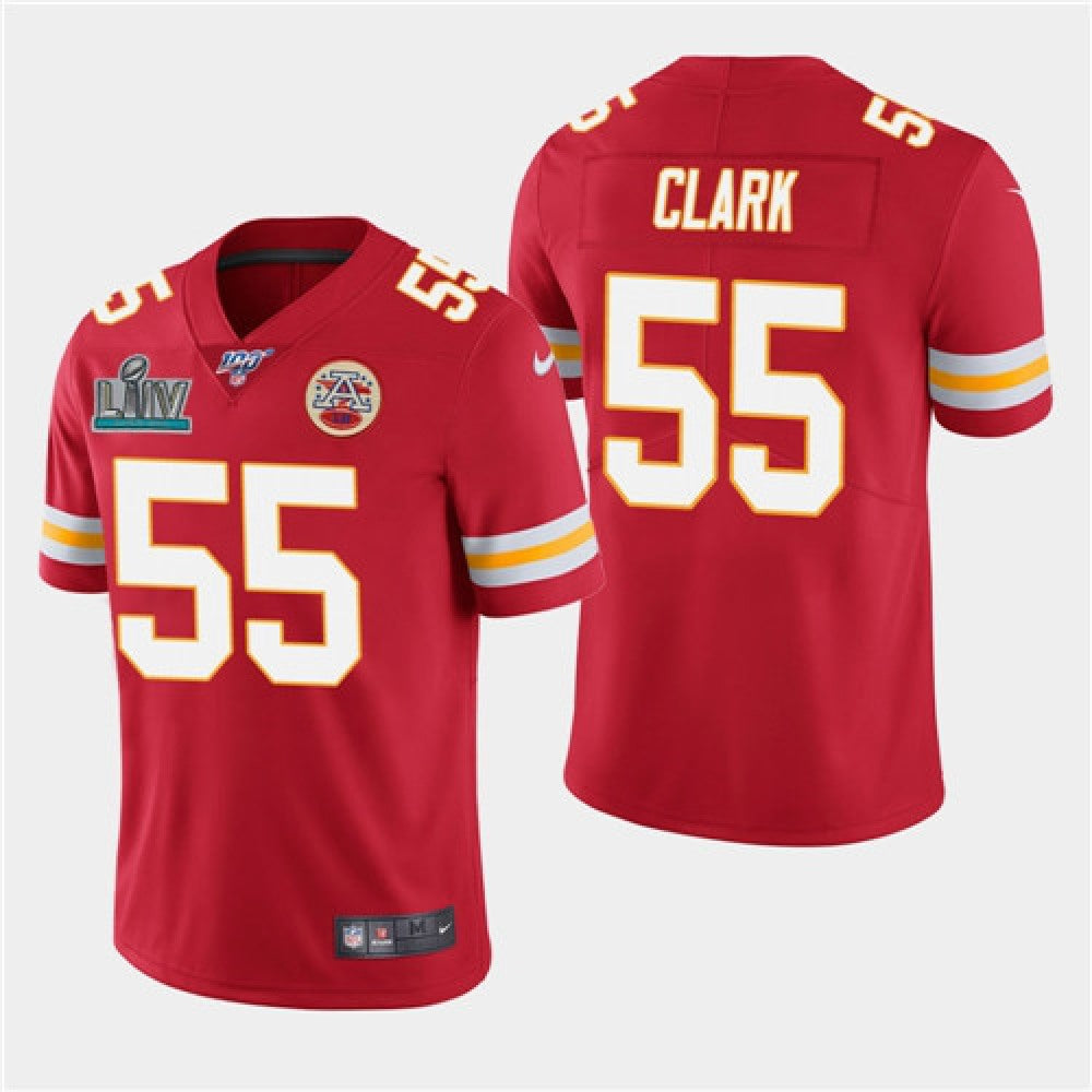 Men's Kansas City Chiefs #55 Frank Clark Red Super Bowl LIV With 100th Season Patch Vapor Untouchable Limited Stitched NFL Jersey 