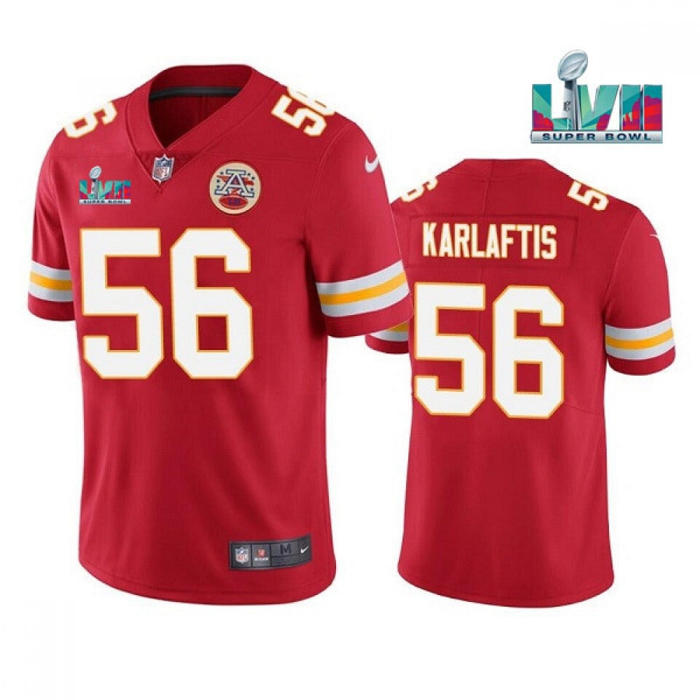 Men's Kansas City Chiefs #56 George Karlaftis Red Super Bowl LVII Patch Vapor Untouchable Limited Stitched Jersey 