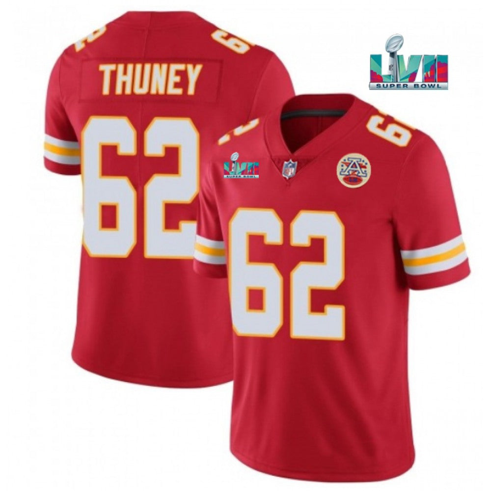 Men's Kansas City Chiefs #62 Joe Thuney Red Super Bowl LVII Patch Vapor Untouchable Limited Stitched Jersey 