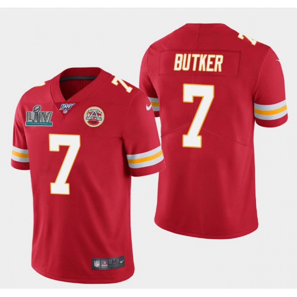 Men's Kansas City Chiefs #7 Harrison Butker Red Super Bowl LIV With 100th Season Patch Vapor Untouchable Limited Stitched Jersey 