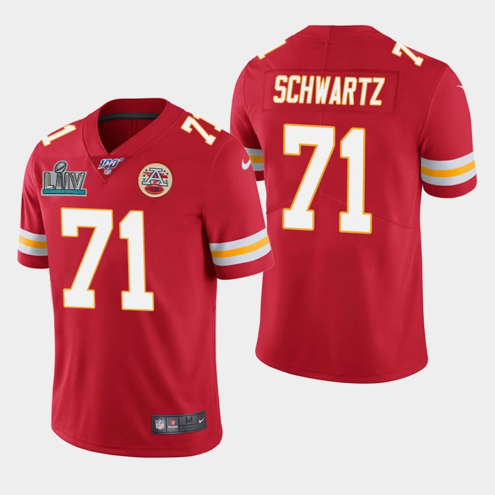 Men's Kansas City Chiefs #71 Mitchell Schwartz Red Super Bowl LIV With 100th Season Patch Vapor Untouchable Limited Stitched NFL Jersey 
