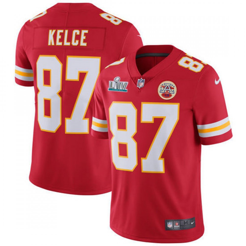Men's Kansas City Chiefs #87 Travis Kelce Super Bowl LIV Red Vapor Untouchable Limited Stitched NFL Jersey 