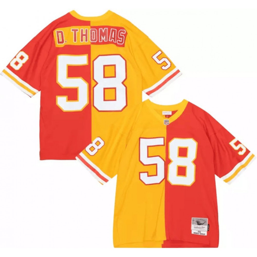 Men's Kansas City Chiefs #58 Derrick Thomas Red/Yellow Split 1994 Throwback Stitched Football Jersey 
