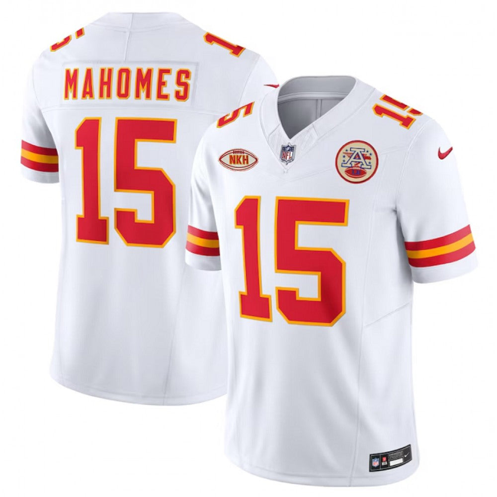 Men's Kansas City Chiefs #15 Patrick Mahomes White 2023 F.U.S.E. With "NKH" Patch Vapor Untouchable Limited Stitched Jersey 