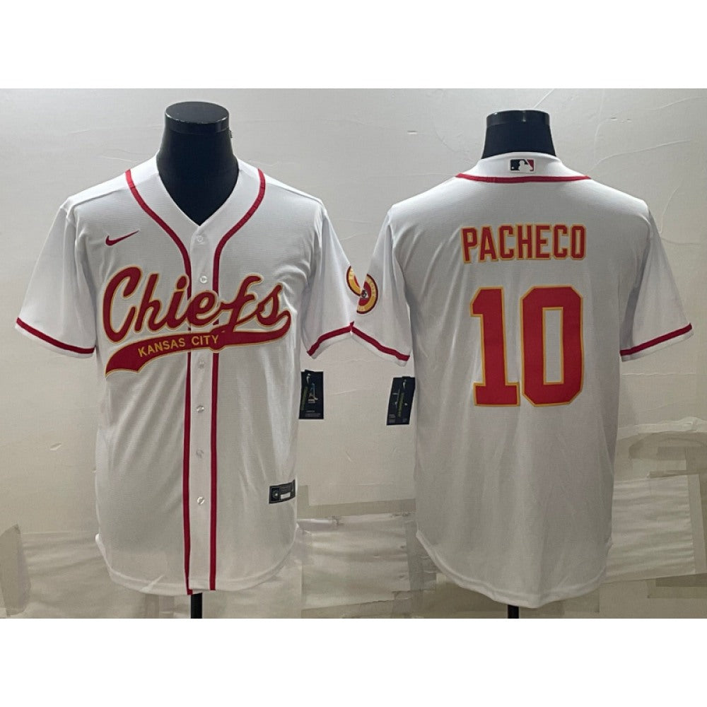 Men's Kansas City Chiefs #10 Isiah Pacheco White With Patch Cool Base Stitched Baseball Jersey 