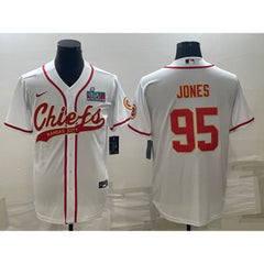 Men's Kansas City Chiefs #95 Chris Jones White With Super Bowl LVII Patch Cool Base Stitched Baseball Jersey 