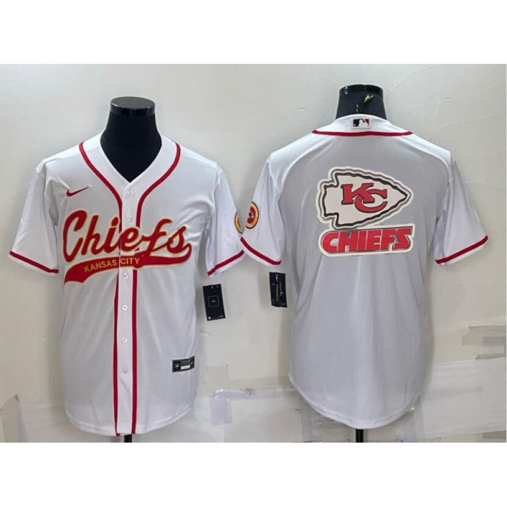 Men's Kansas City Chiefs White Team Big Logo With Patch Cool Base Stitched Baseball Jersey 
