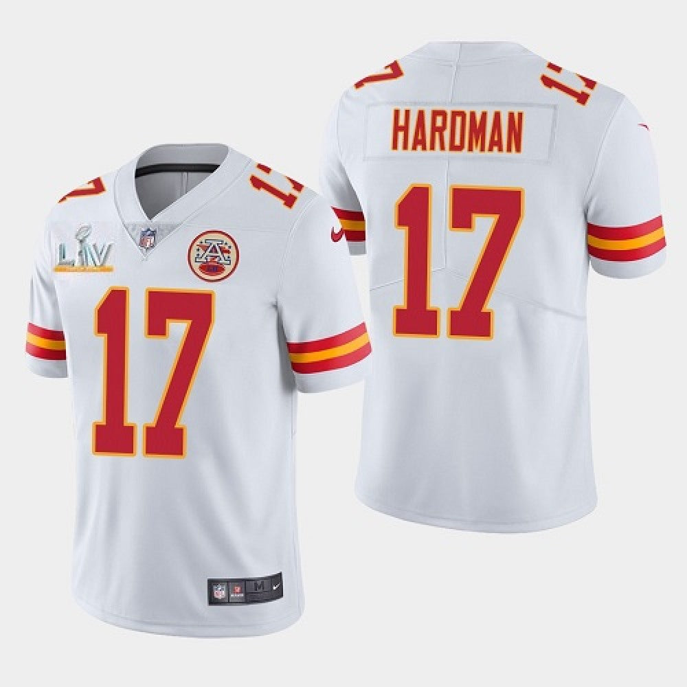 Men's Kansas City Chiefs #17 Mecole Hardman White 2021 Super Bowl LV Stitched NFL Jersey 