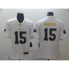 Men's Kansas City Chiefs #15 Patrick Mahomes White 2019 100th Season Golden Edition Limited Stitched NFL Jersey 