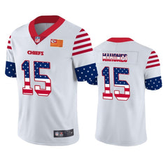 Men's Kansas City Chiefs #15 Patrick Mahomes White 2019 USA Flag Fashion Limited Stitched NFL Jersey 