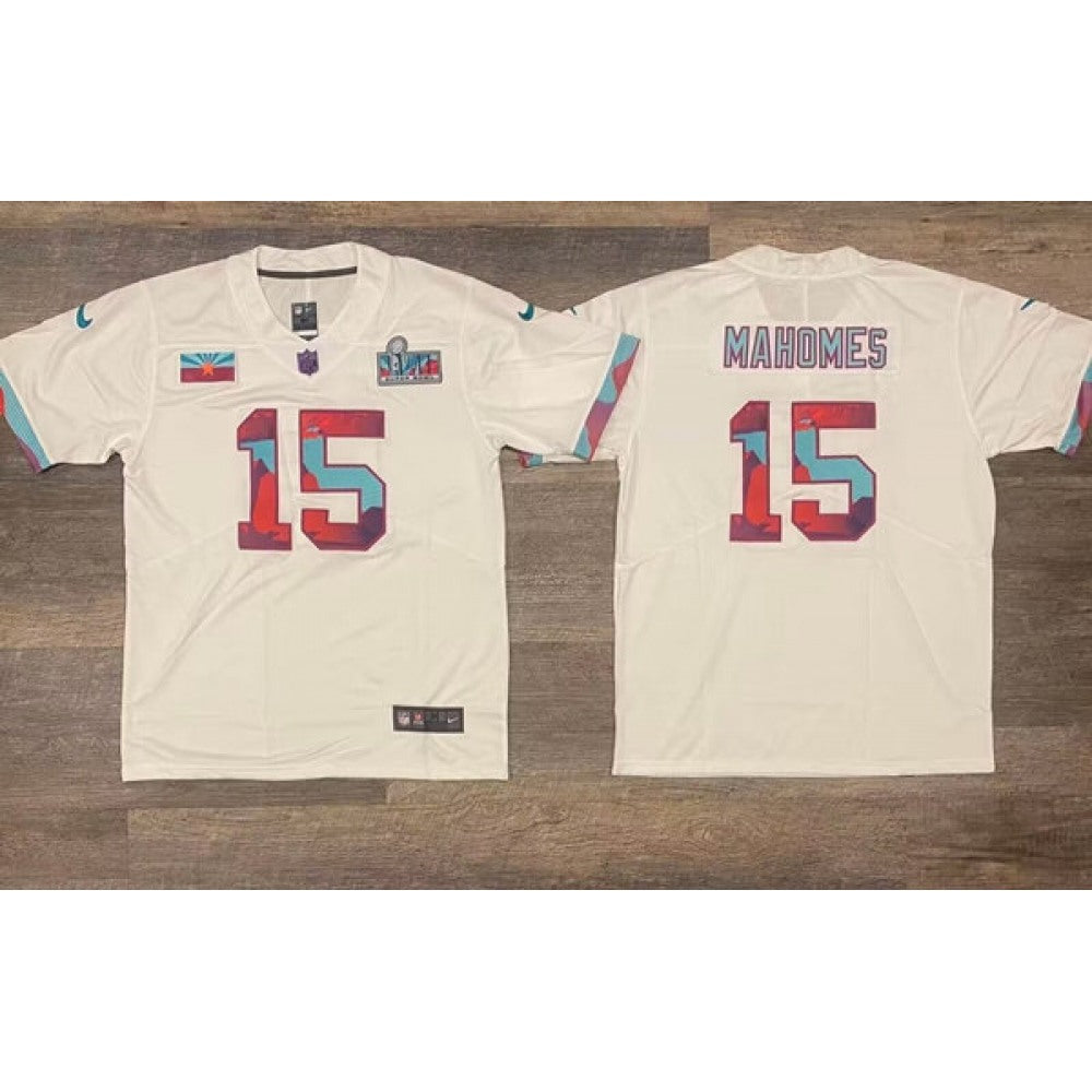 Men's Kansas City Chiefs #15 Patrick Mahomes White Super Bowl LVII Patch Vapor Untouchable Limited Stitched Jersey 