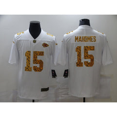 Men's Kansas City Chiefs #15 Patrick Mahomes 2020 White Leopard Print Fashion Limited Stitched Jersey 