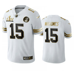 Men's Kansas City Chiefs #15 Patrick Mahomes White Super Bowl LIV Golden Edition Limited Stitched Jersey 